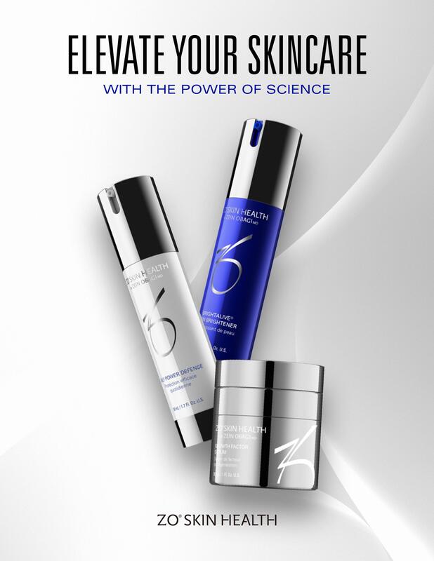 Zo Skin Health advertisement displaying three of their skin care products